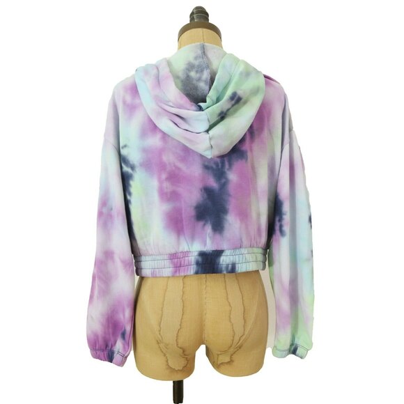 Ookie & Lala Crop Hoodie Sweatshirt Top M Long Sleeve Tie Dye Multi NWT B1 - Picture 4 of 5